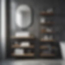 Elegant floor-standing bathroom shelving in a modern setting