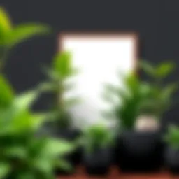 Elegant arrangement of black plant pots with greenery