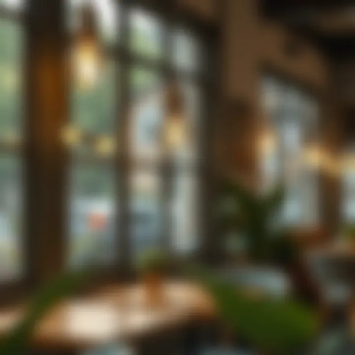 Vintage-inspired decorative window lights enhancing a cozy cafe