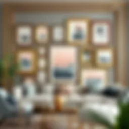 Elegant gold collage frames displaying art pieces