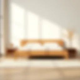Minimalist ground level bed frame with natural wood finish