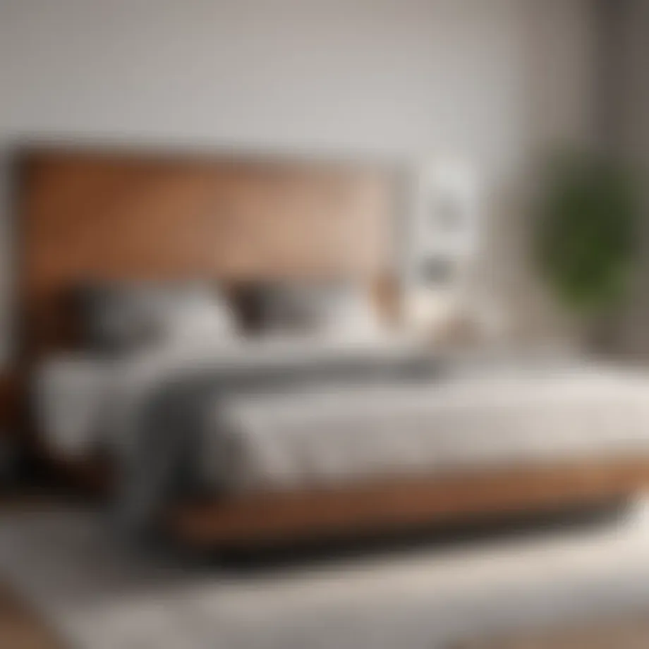 Elegant king platform bed frame in a modern bedroom setting