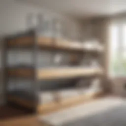 Elegant low profile triple bunk bed in a modern bedroom setting