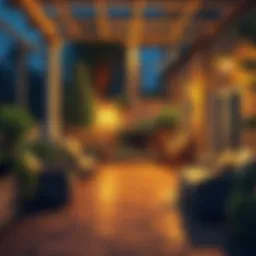 Elegant patio lighting arrangement at night