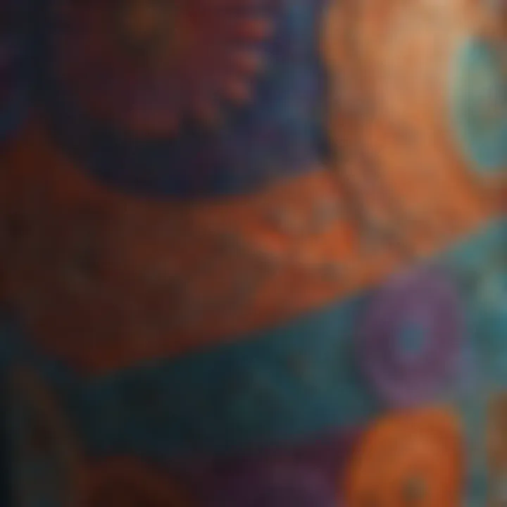 Close-up of a unique lamp shade featuring intricate patterns and vibrant colors