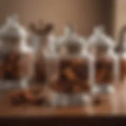 Elegant spice jar arrangement on a dining table