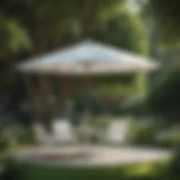 Elegant white outdoor umbrella in a garden setting