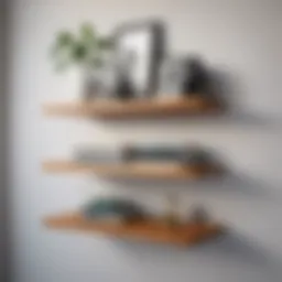 Elegant floating shelf with pegs showcasing books and decor