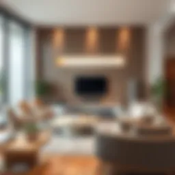 A modern living room showcasing Bluetooth speakers subtly integrated into the wall design, emphasizing aesthetics and functionality.