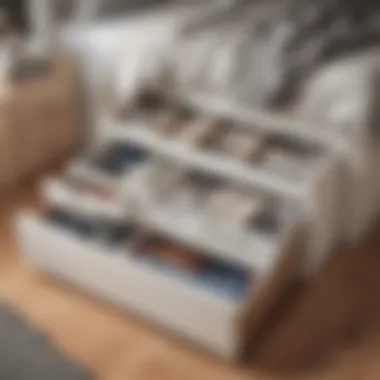 Stylish Under-Bed Storage Drawers Elegant under-bed storage solution showcasing stylish drawers in a well-organized dorm room.