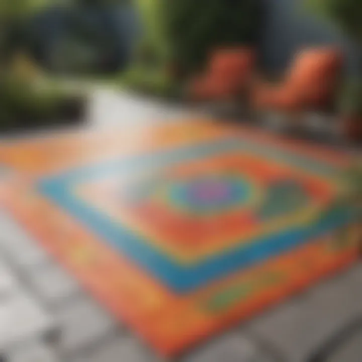 Vibrant outdoor plastic patio mat enhancing a garden area