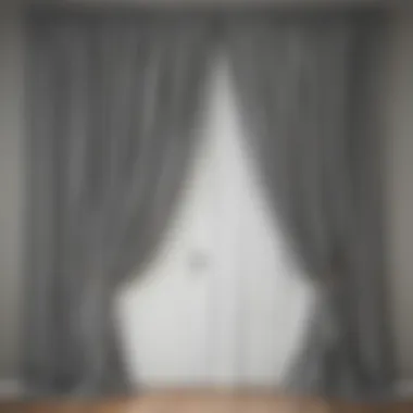 Different grey color block curtains arranged in a decorative display