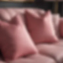Elegant pink throw pillows on a cozy couch