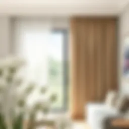 Stylish sheer curtains over large kitchen windows