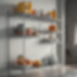 Elegant wire shelving unit in a modern kitchen